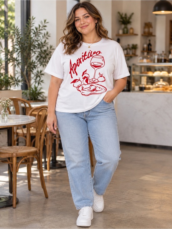 Universal threads Denim - A77.Universal Thread Aperitivo Graphic T-Shirt White Red Women’s Medium